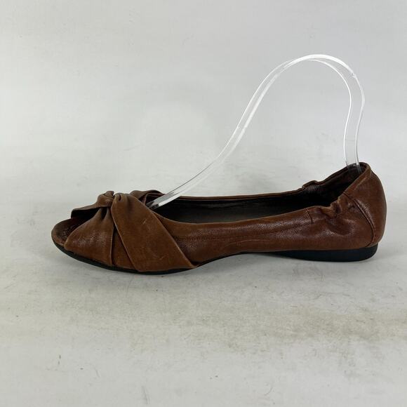 Palladium Ballet Flats Women's 7.5 Brown Leather Slip-On Peep Toe Preppy Comfort - Picture 6 of 10